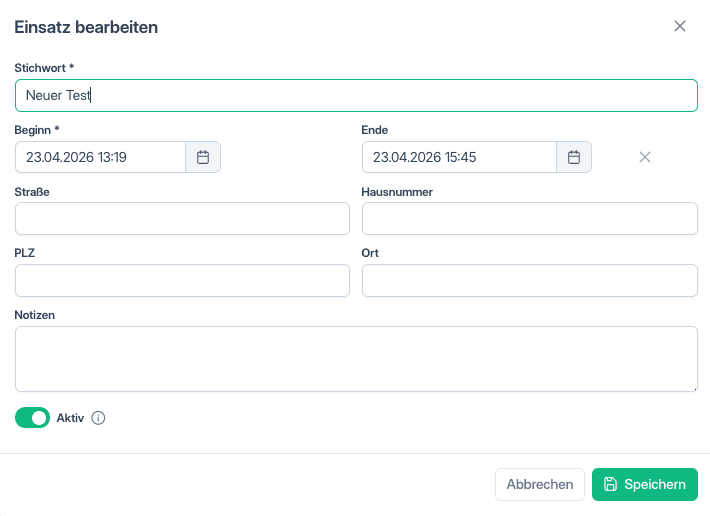 Einsatz anlegen