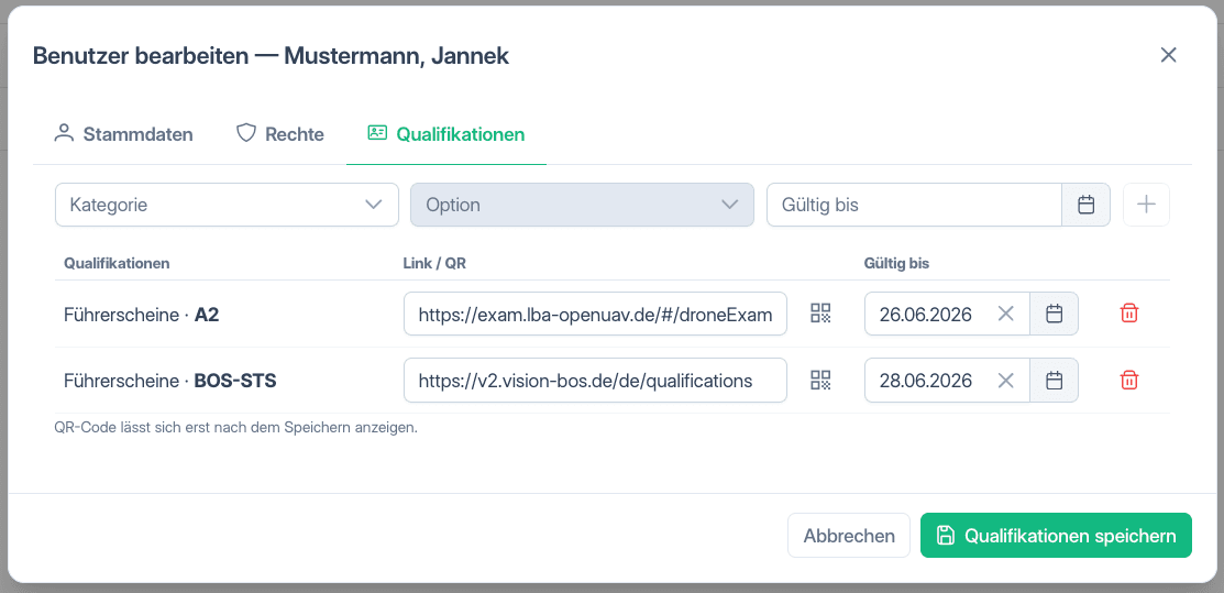 Qualifikationen-Tab