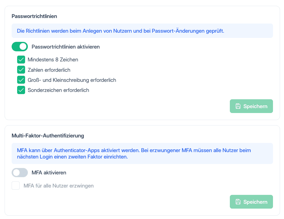 Passwortrichtlinien und Multi-Faktor-Authentifizierung